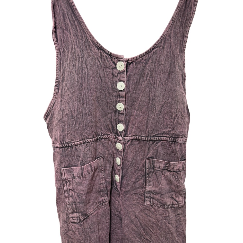 Purple Acid Wash 100% Cotton Wide Cropped Leg Jumpsuit Button Overalls Y2K Retro - Picture 4 of 11